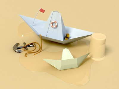 Barcos en la Playa Render Imagen